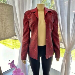 Women’s Villa Roma Burgundy Red Floral Full Zip Up Jacket Size 6